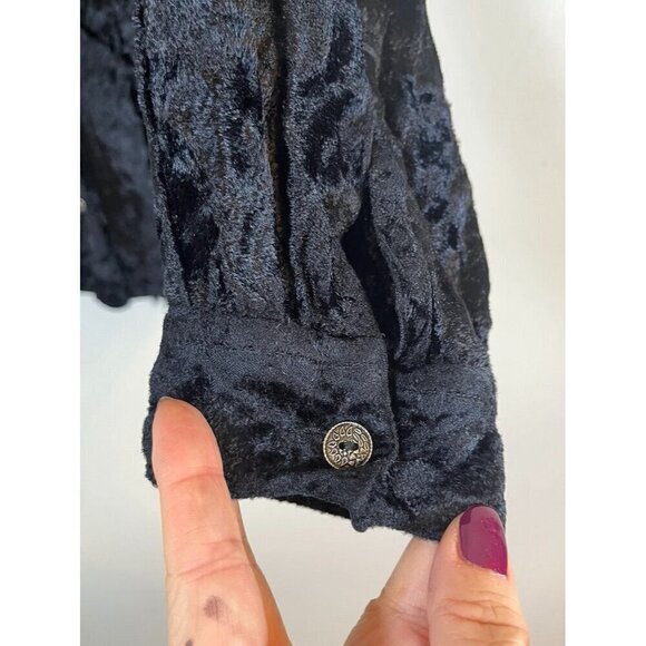 Retro Velour Top L Black Western Chic Boho Neutral Minimalist 80s Classic Artsy - Picture 3 of 12